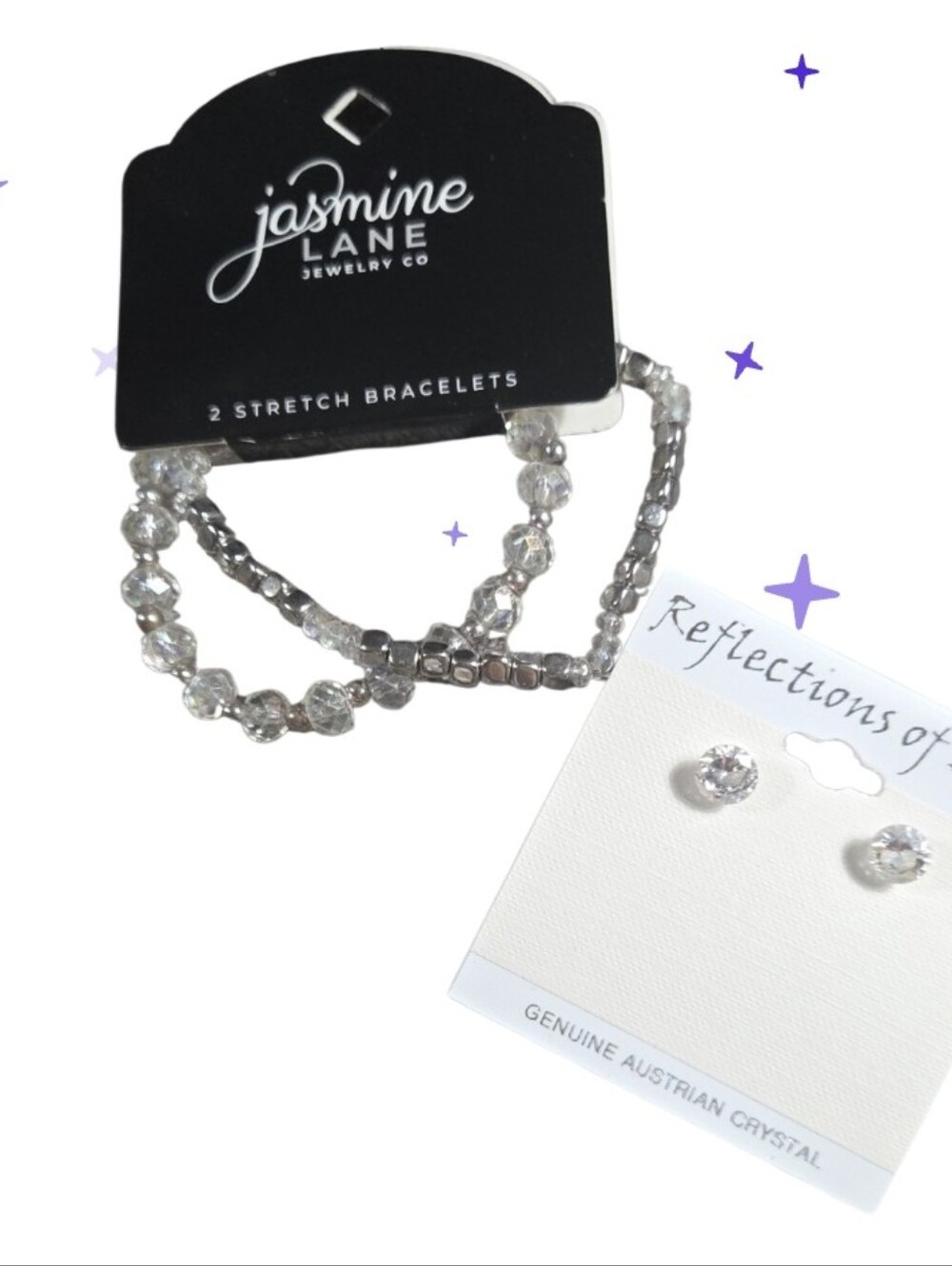 Jasmine Lane Clear Crystal Stretch Bracelet Set Austrian Crystal Earrings